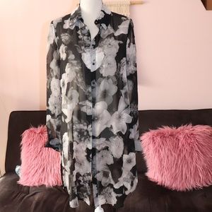 Calvin Klein Black White Floral Long Shirt